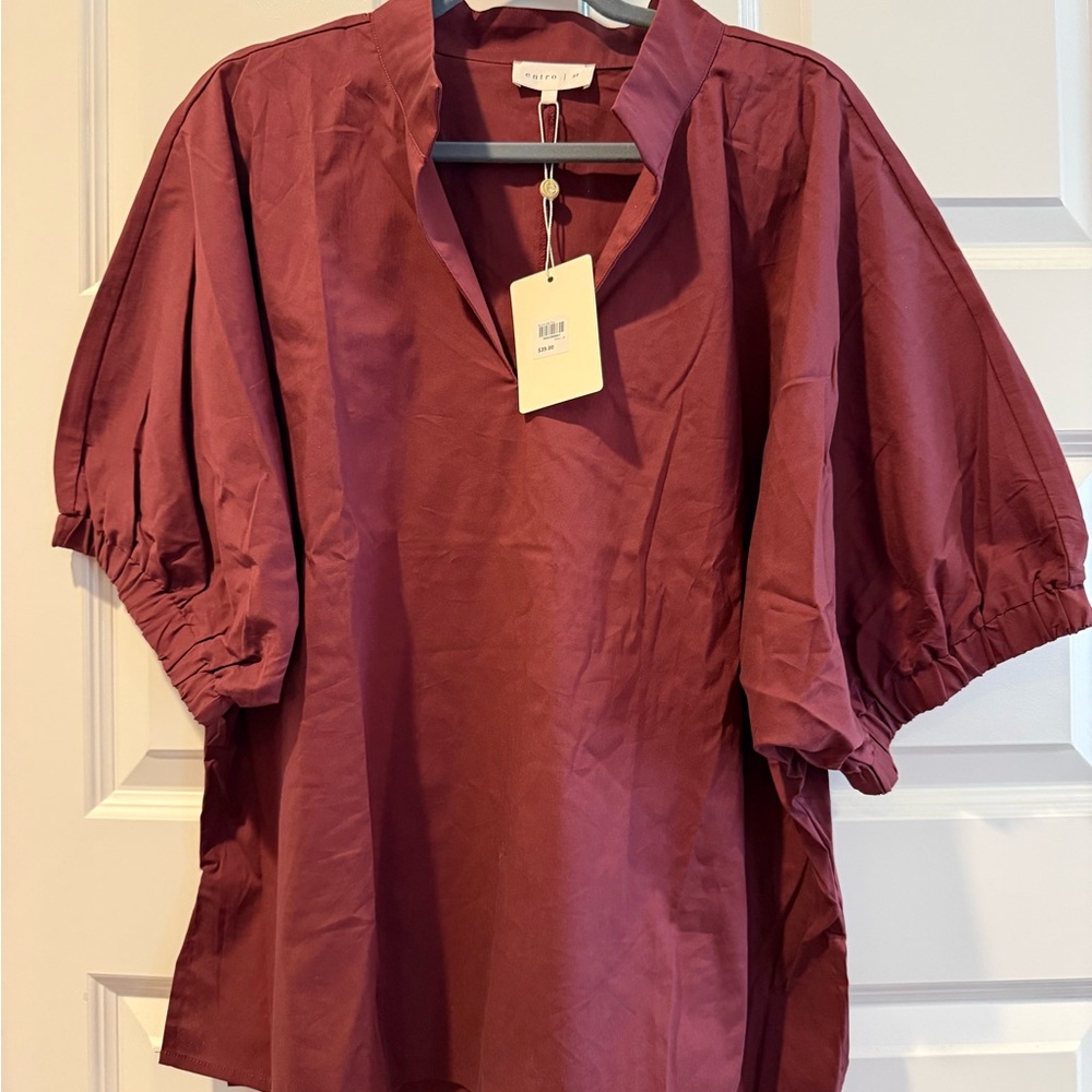 Entro Burgundy Puff Sleeve Blouse